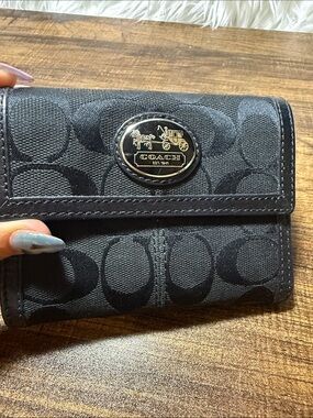 Coach Black Signature Trifold Card & Key Holder